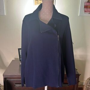 Chaps NWT Women's Plus Size Asymmetrical Moto Zip Sweater Jacket, Navy (1X)